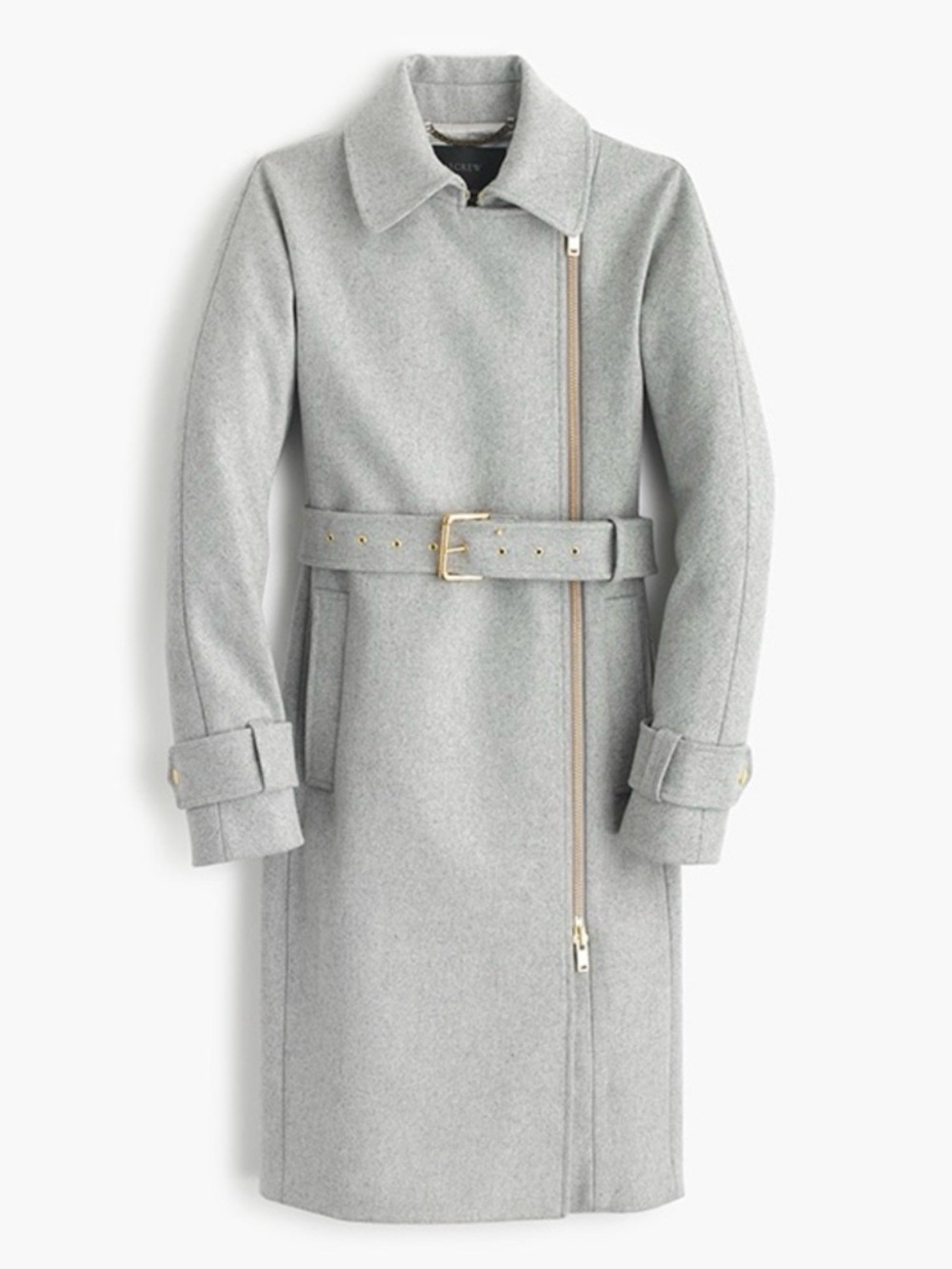 J. Crew | Light Gray Wool Belted Coat with Gold Hardware